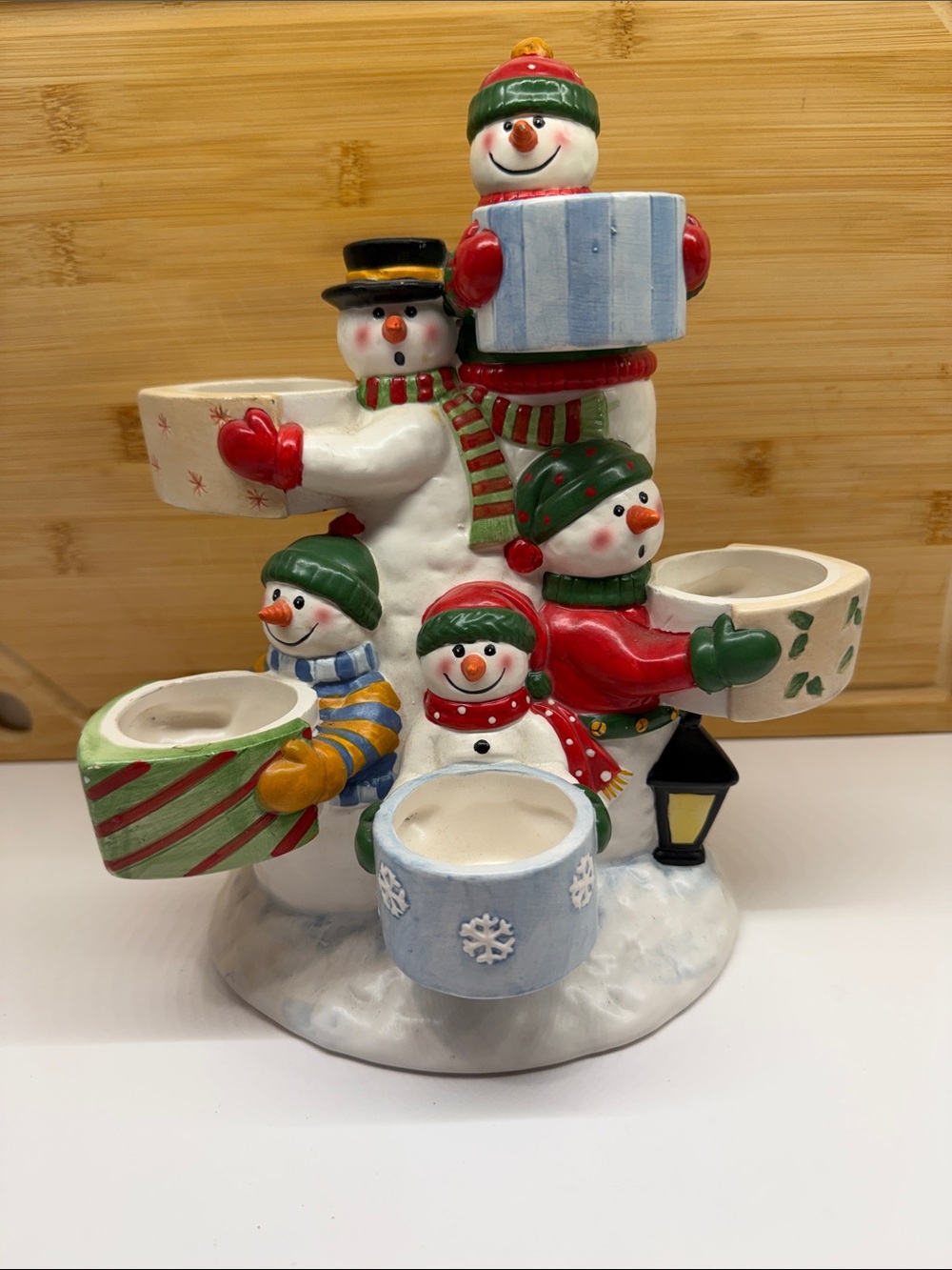 Vintage Yankee Candle Snowmen Pileup Tea Light Votive Holder